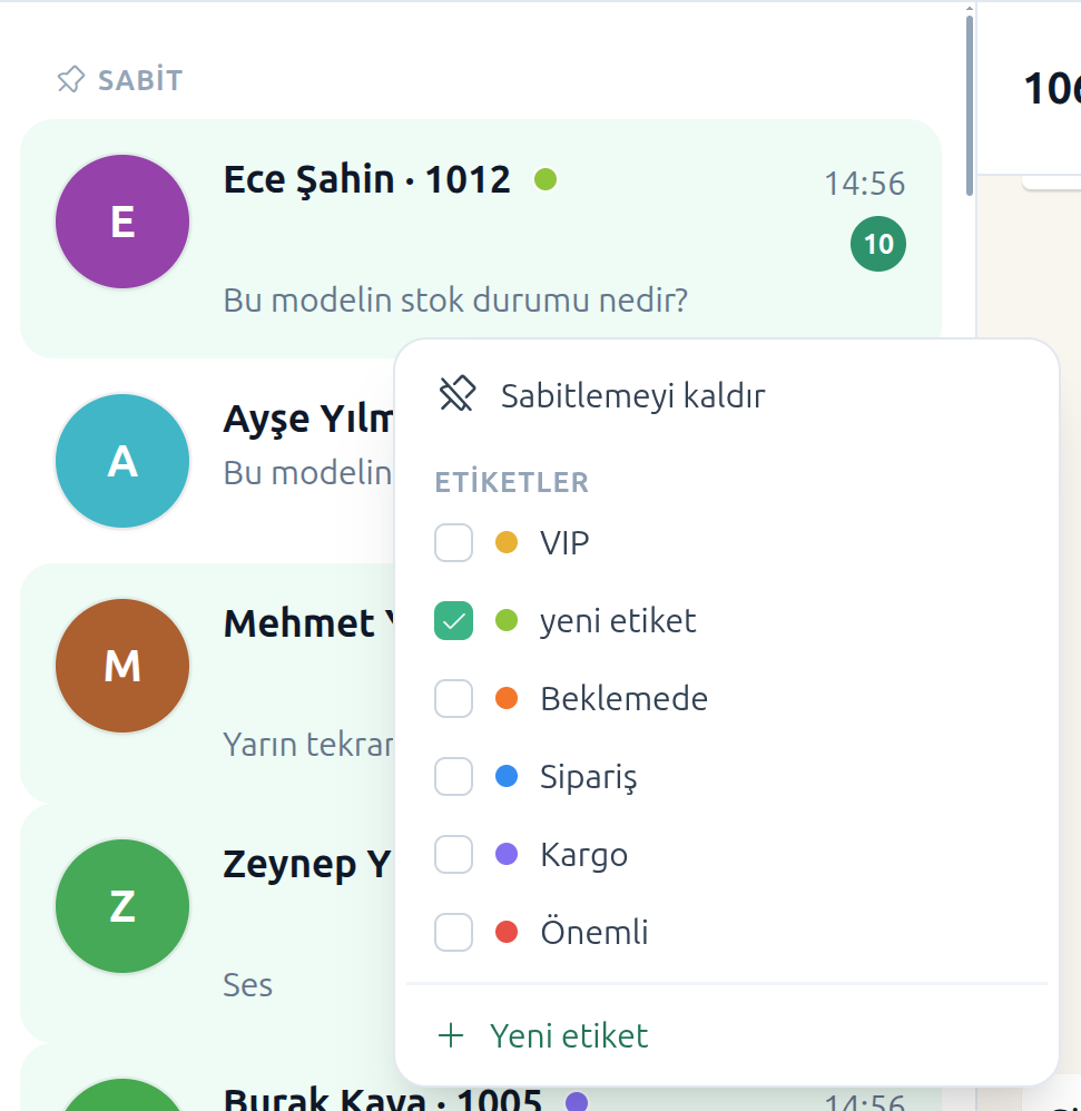 Sohbete etiket atama
