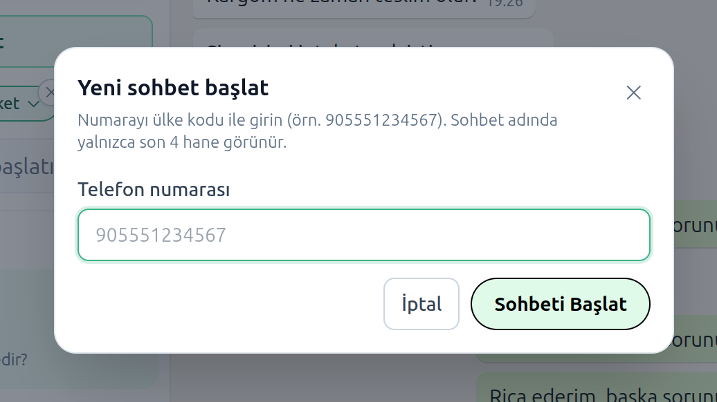 Kullanıcı sohbet başlatma