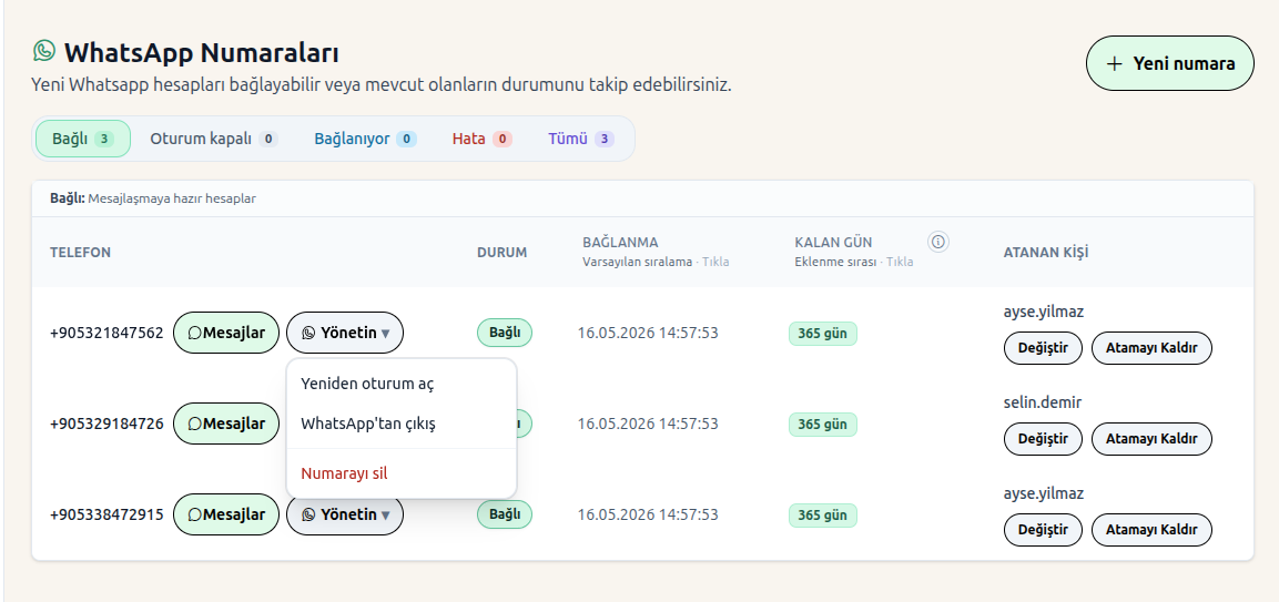 Çoklu WhatsApp hattı
